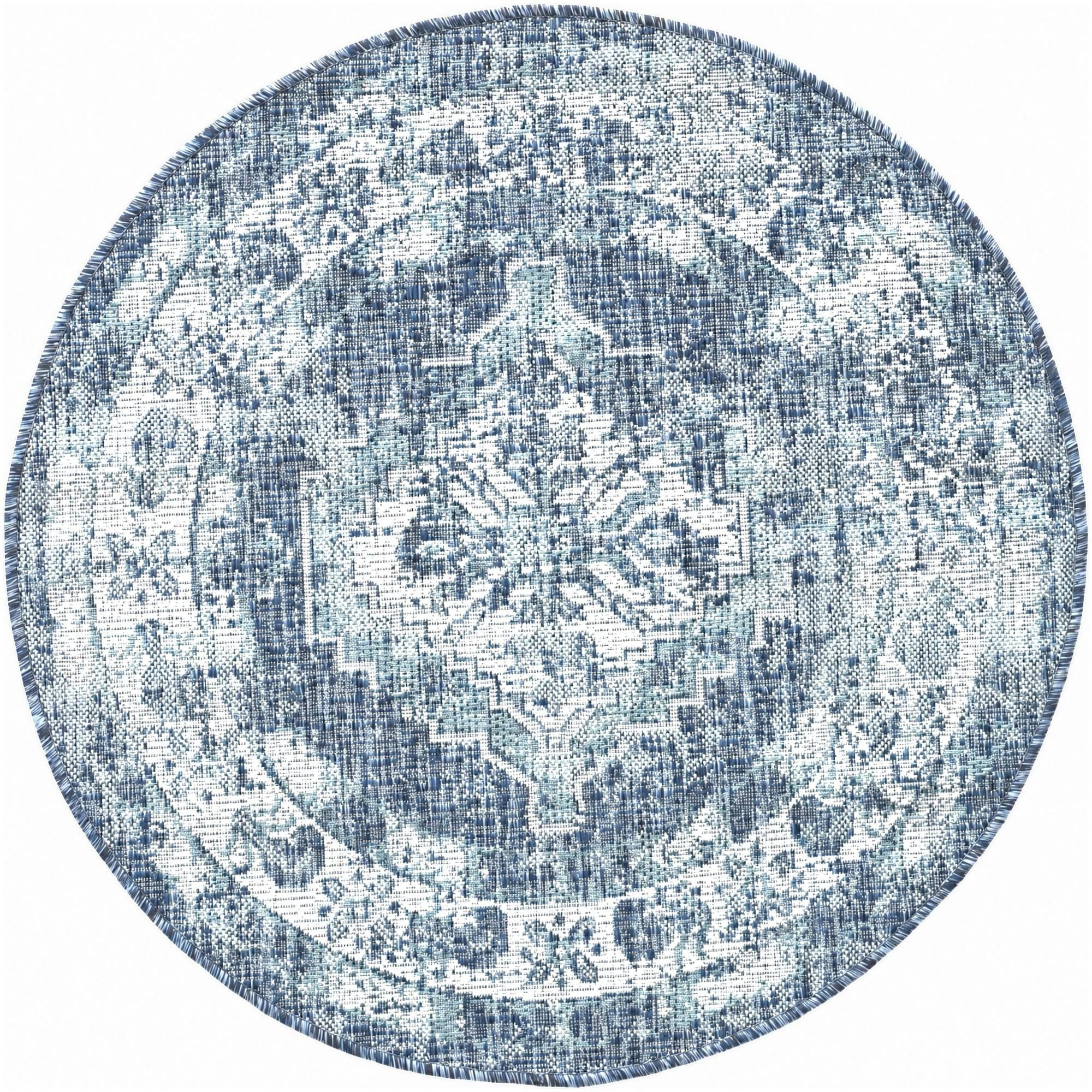3' x 3' Wylie · Distressed medallion Outdoor Rug, shades of blue