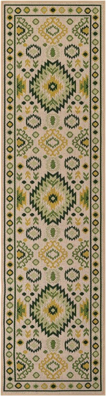 2' 7 x 10' Whitfield · Border Outdoor Rug, beige and green