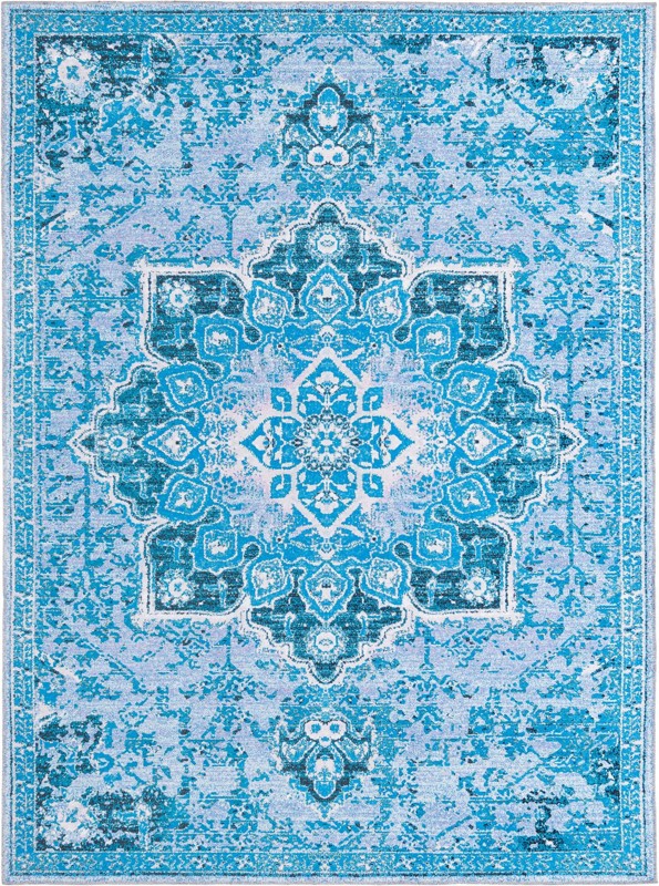 10' 6 x 14' Rideout · Medallion Washable Rug, aqua and navy
