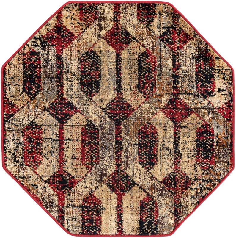 3' 3 x 3' 3 Acadia · Geometric lattice rug, burgundy and beige