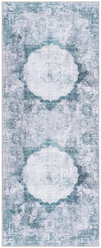 Fallowfield · Distressed medallion Washable Rug, teal and ivory