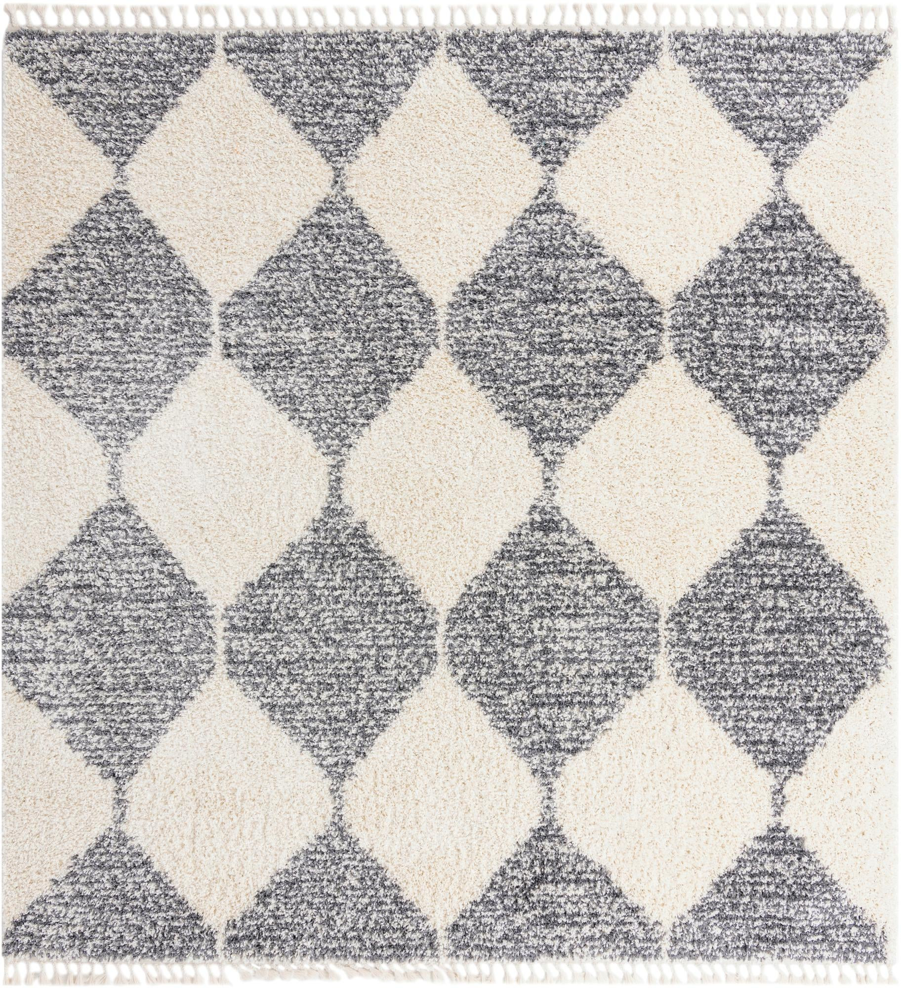 10' x 10' Newton · Diamond Shag Rug, white and gray