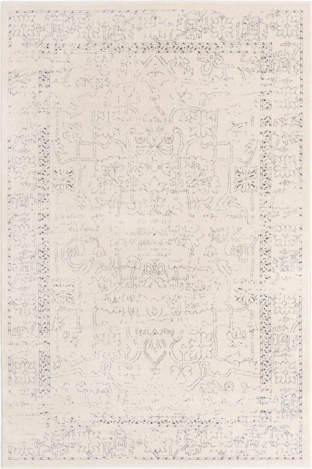6' x 9' Taos · Botanical border rug, white and black