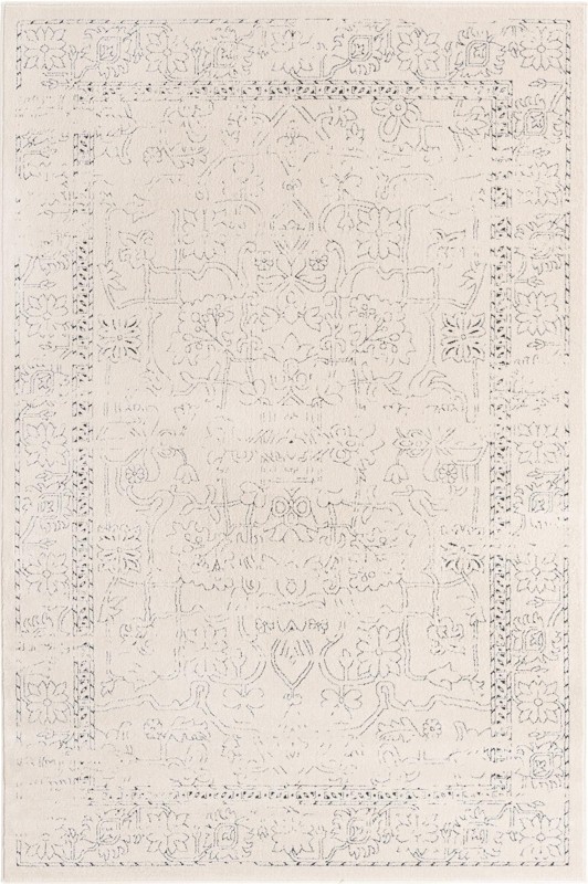 Taos · Botanical border rug, white and black