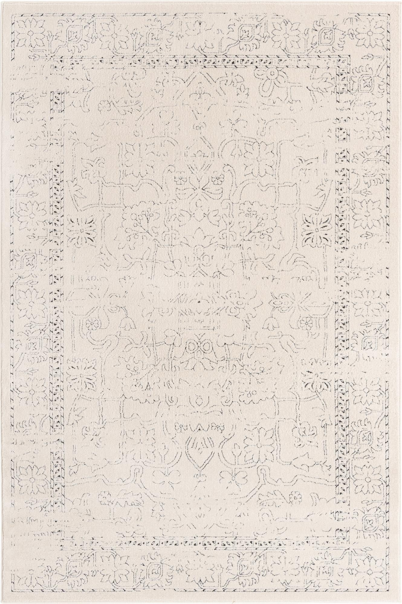 6' x 9' Taos · Botanical border rug, white and black