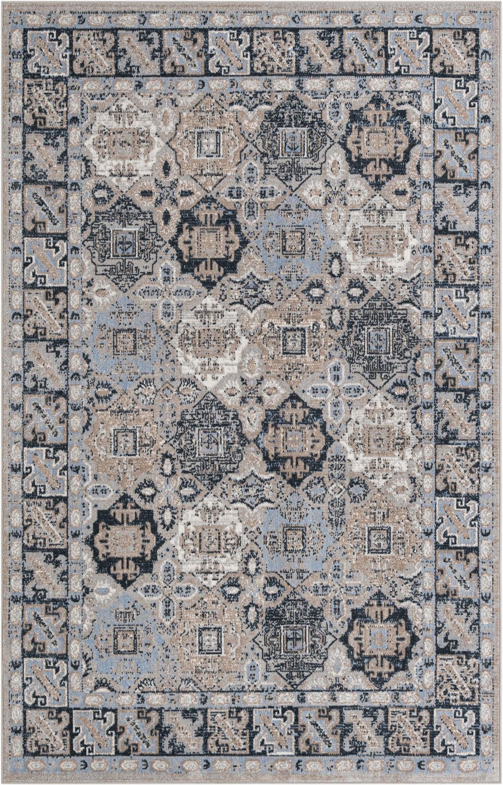 5' 3 x 8' Orme · Geometric medallion Washable Rug, blue and beige