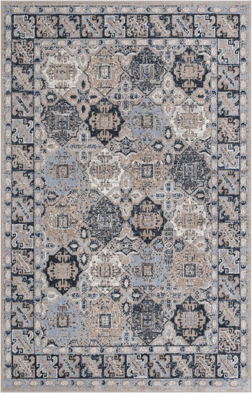 Orme · Geometric medallion Washable Rug, blue and beige