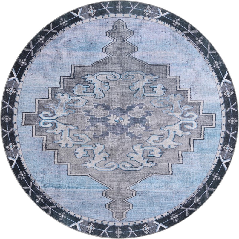 Sanderson · Medallion Washable Rug, blue and gray