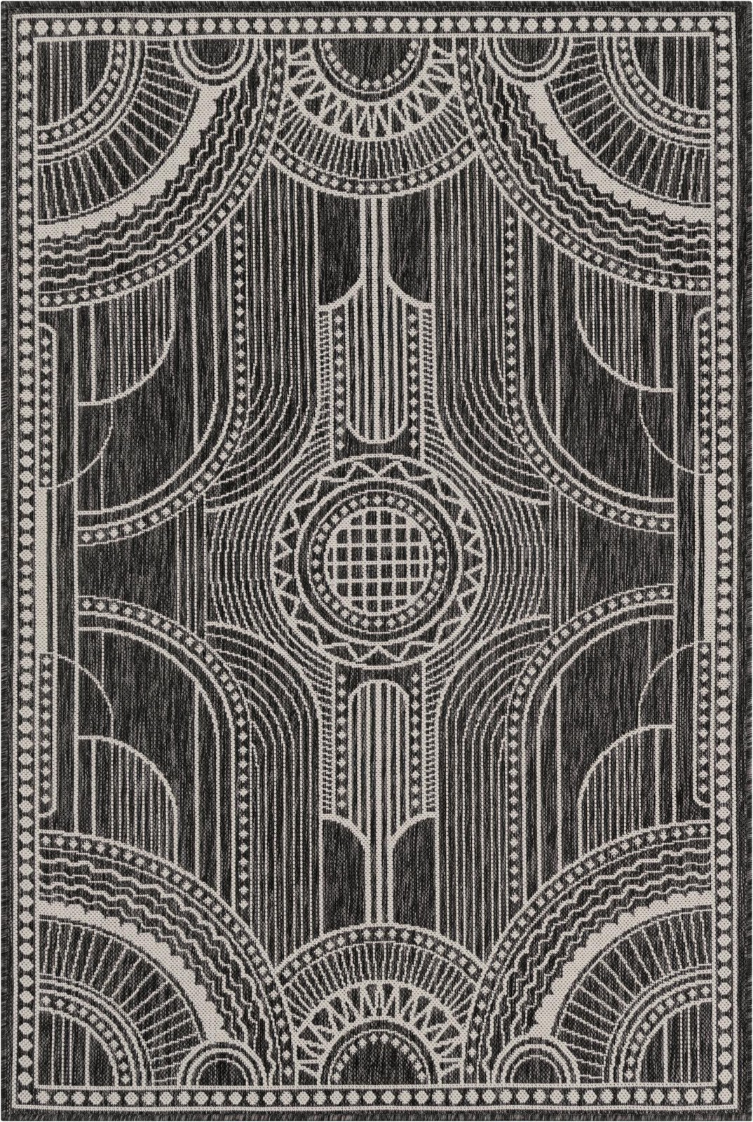 4' 1 x 6' 1 Brough · Border Outdoor Rug, black and white