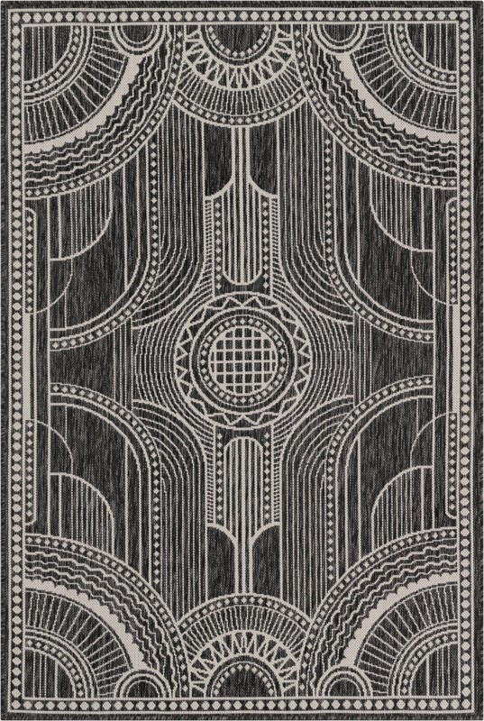 4' 1 x 6' 1 Brough · Border Outdoor Rug, black and white