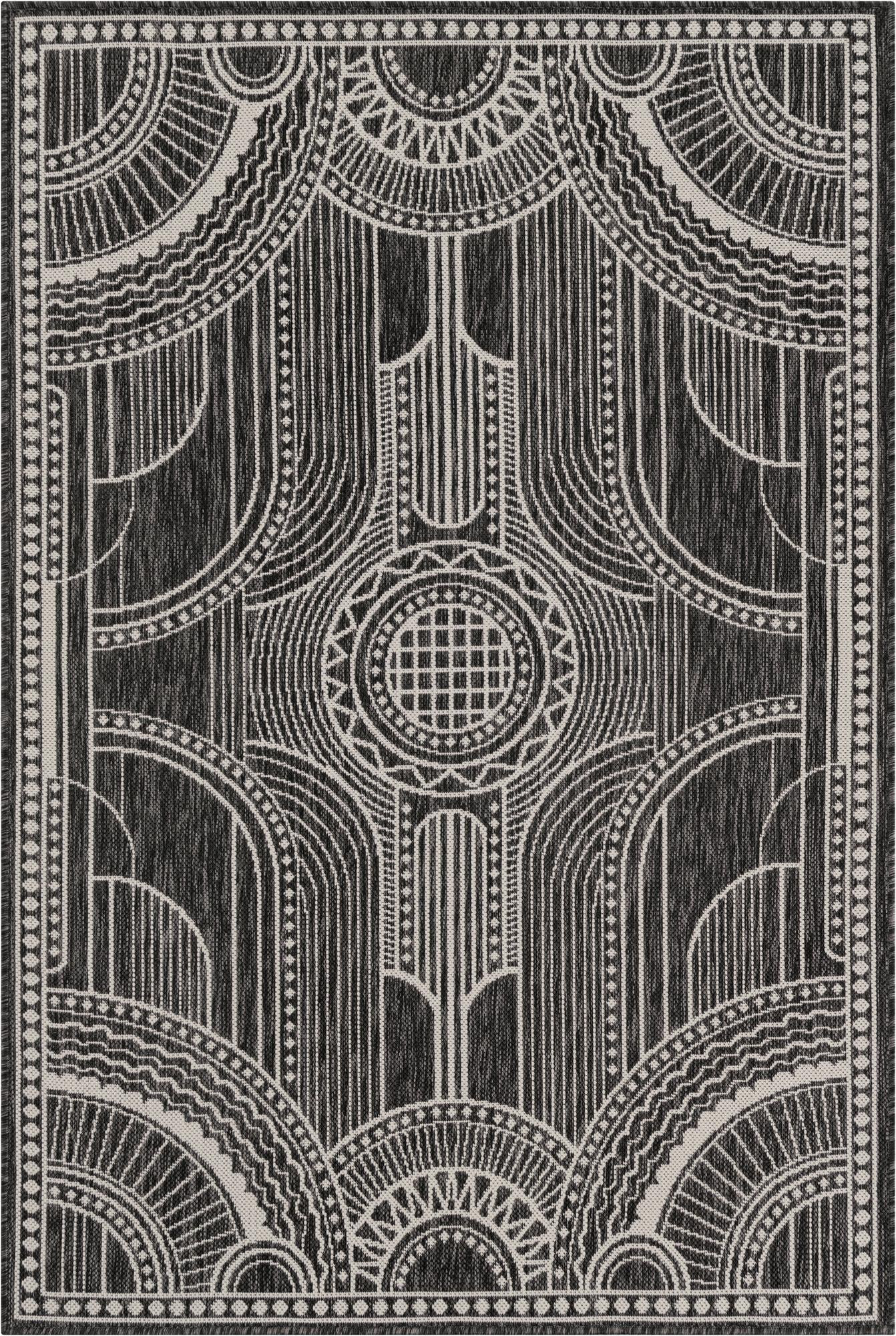 4' 1 x 6' 1 Brough · Border Outdoor Rug, black and white