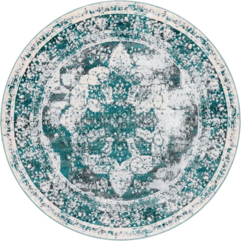 5' 3 x 5' 3 Blakemore · Distressed medallion rug, turquoise and ivory
