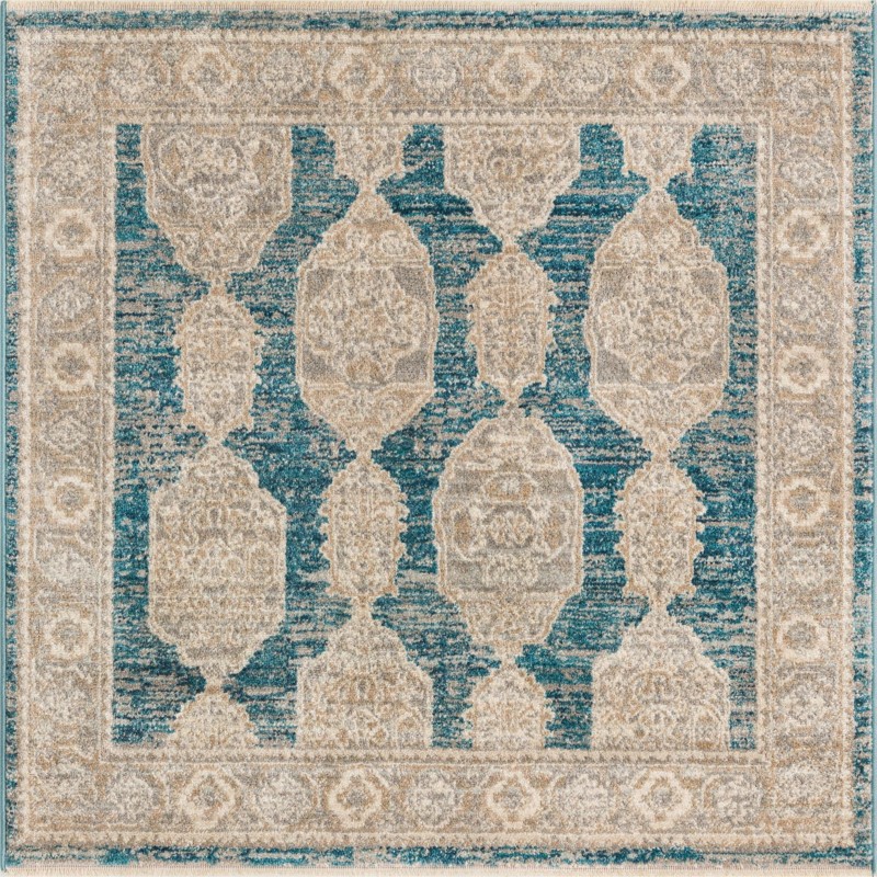 Pullman · Distressed medallion rug, blue and beige