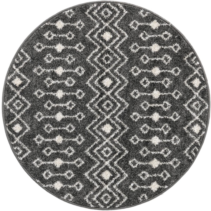 3' 3 x 3' 3 Boswell · Geometric tribal rug, dark gray and ivory