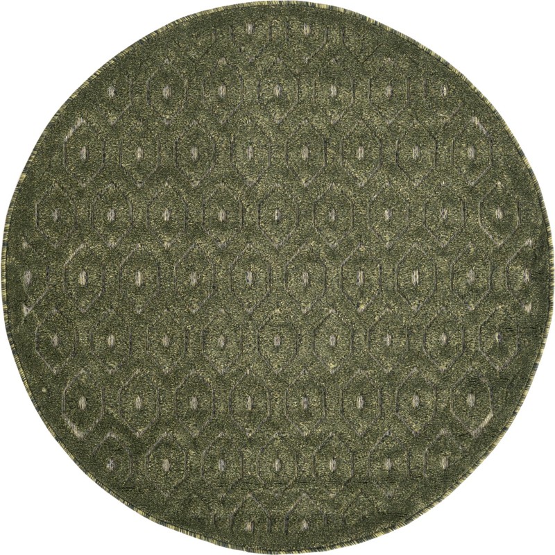 4' x 4' Roanoke · Geometric lattice Outdoor Rug, olive and taupe