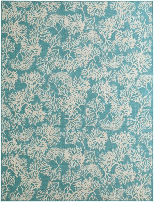 10' x 13' Dartmouth · Coral Outdoor Rug, teal and ivory