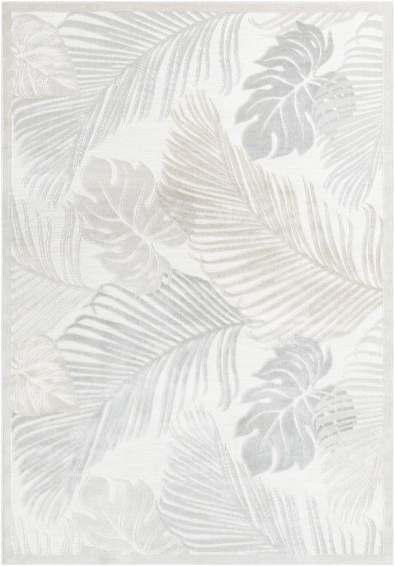 Adirondack · Tropical leaf Outdoor Rug, gray and ivory