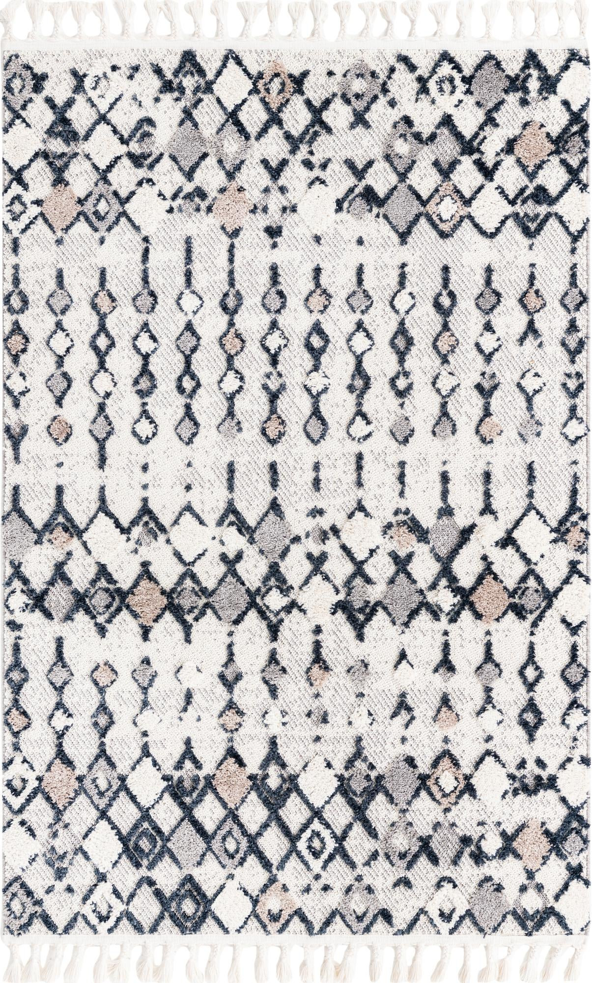 2' x 3' 2 Josephine · Geometric tribal rug, sand and gray