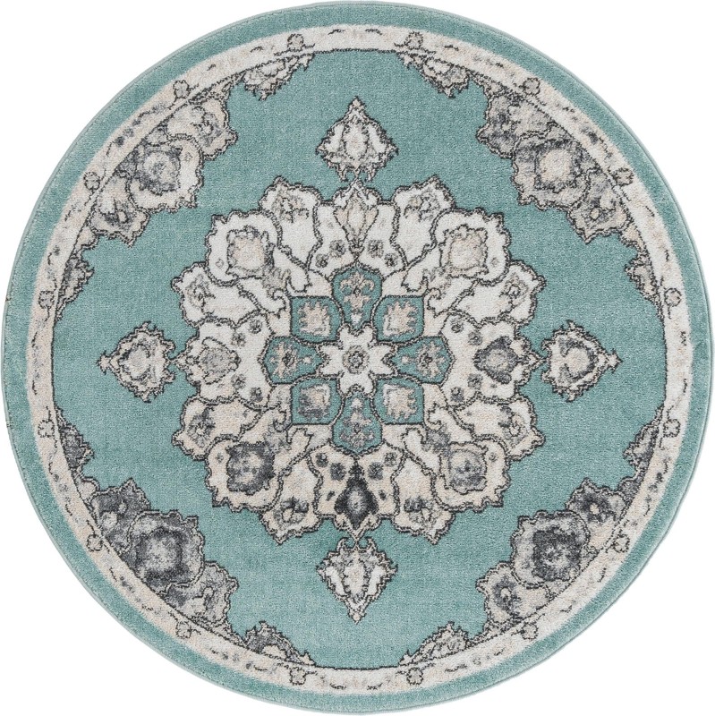 5' x 5' Nettle · Border rug, aqua