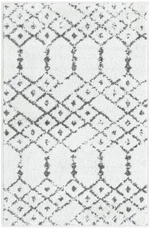 2' x 3' Newcomb · Geometric lattice rug, ivory and charcoal