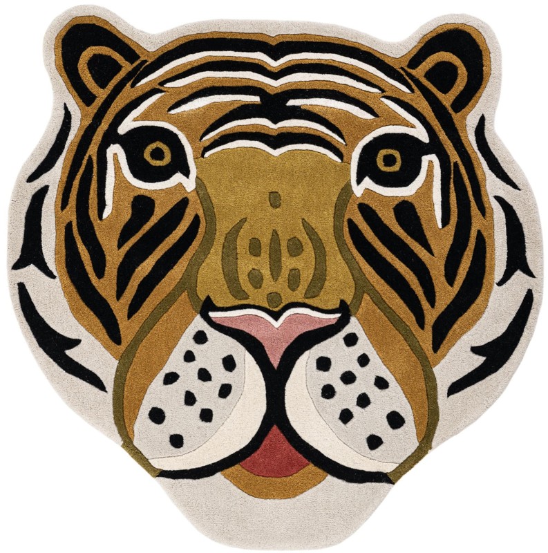 4' 1 x 4' 1 Sage · Tiger stripe Wool Rug, multi