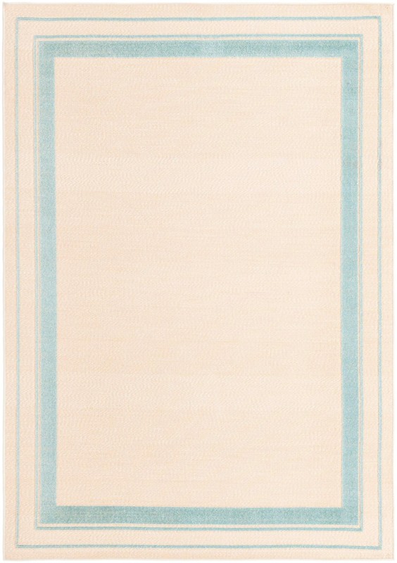 Easton · Border Outdoor Rug, tan and light blue