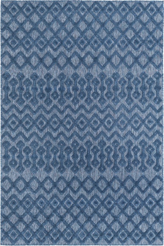 6' x 9' Creed · Geometric lattice Outdoor Rug, navy and blue