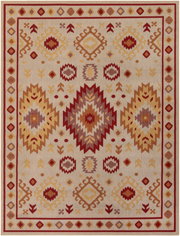 Whitfield · Border Outdoor Rug, beige and rust red