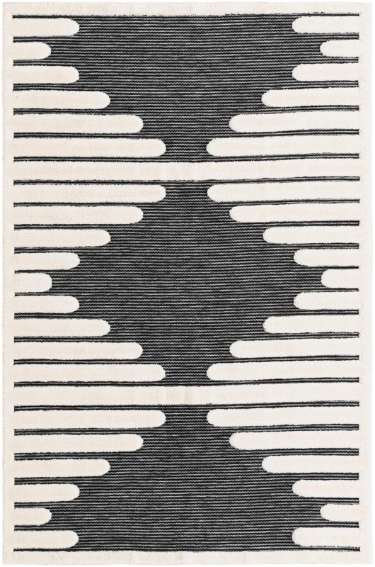 5' 3 x 8' Hibbert · Geometric lines rug, gray and ivory