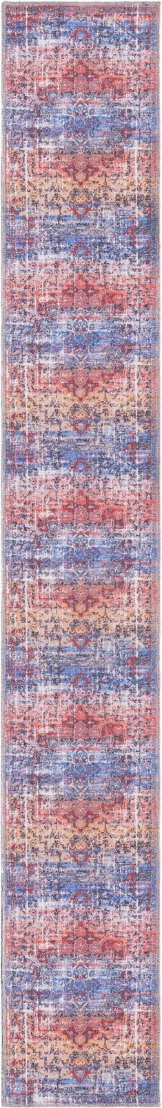 2' x 13' Rideout · Distressed medallion Washable Rug, rust and blue
