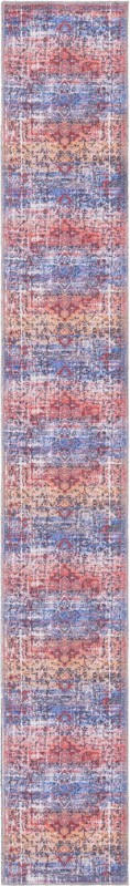 2' x 13' Rideout · Distressed medallion Washable Rug, rust and blue