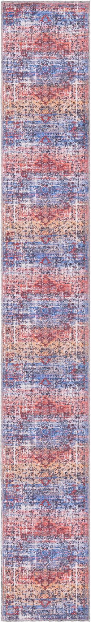 2' x 13' Rideout · Distressed medallion Washable Rug, rust and blue