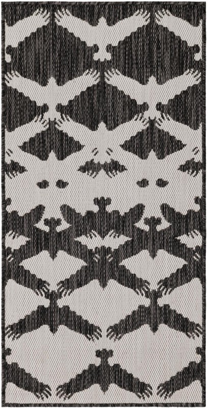 2' x 4' Wayland · Bird tessellation Outdoor Rug, black and white