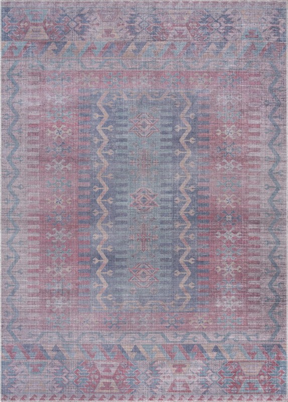7' 3 x 10' Paige · Tribal geometric Washable Rug, blue and red