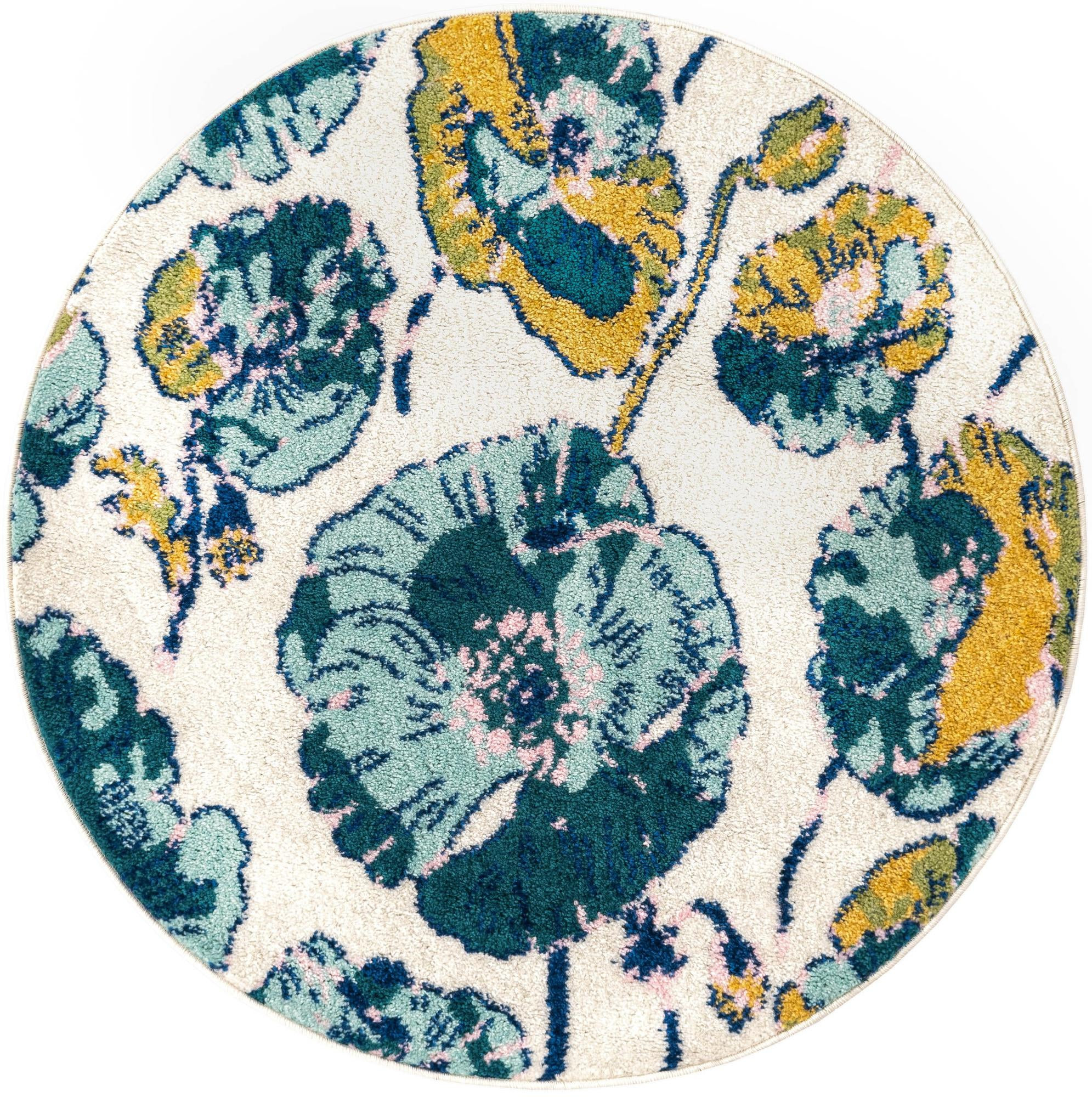 3' 3 x 3' 3 Hyland · Floral / botanical rug, white