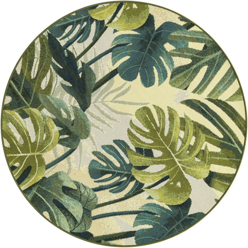 4' x 4' Lomax · Tropical leaf Outdoor Rug, green and ivory