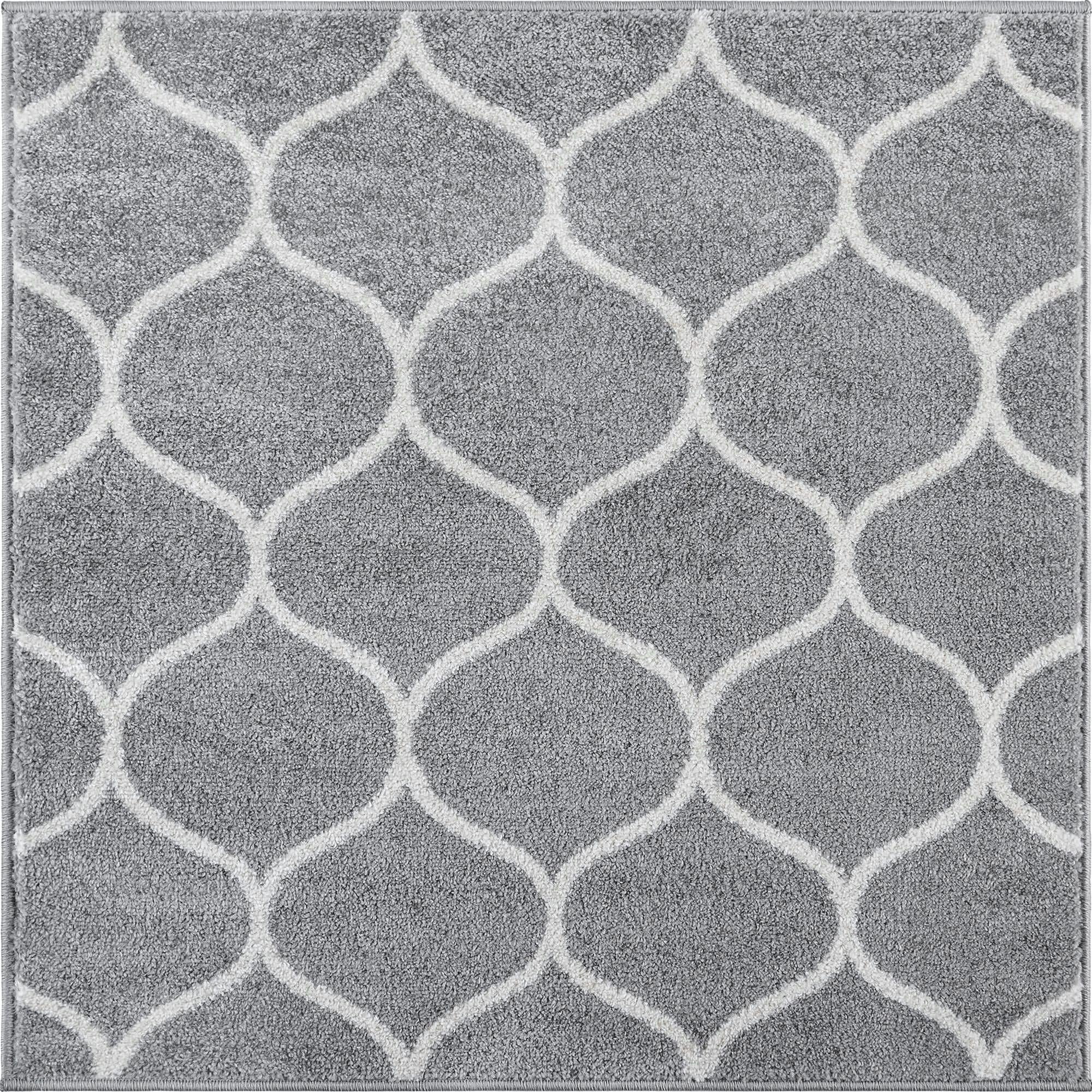 7' 10 x 7' 10 Ingram · Lattice rug, gray and ivory