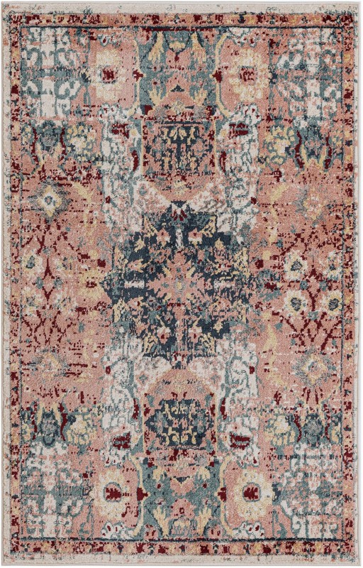 Westcott · Distressed medallion rug, pink and navy