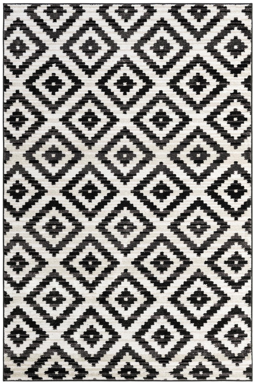 6' x 9' Temple · Geometric diamond rug, black and ivory