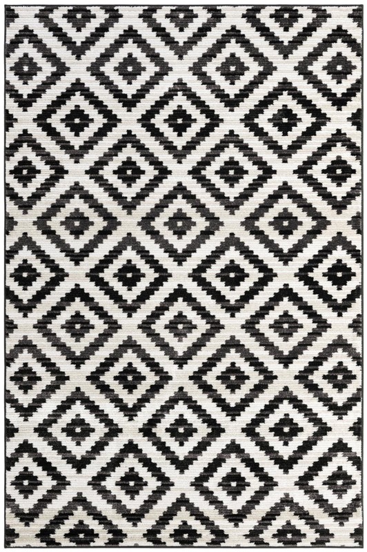 Temple · Geometric diamond rug, black and ivory