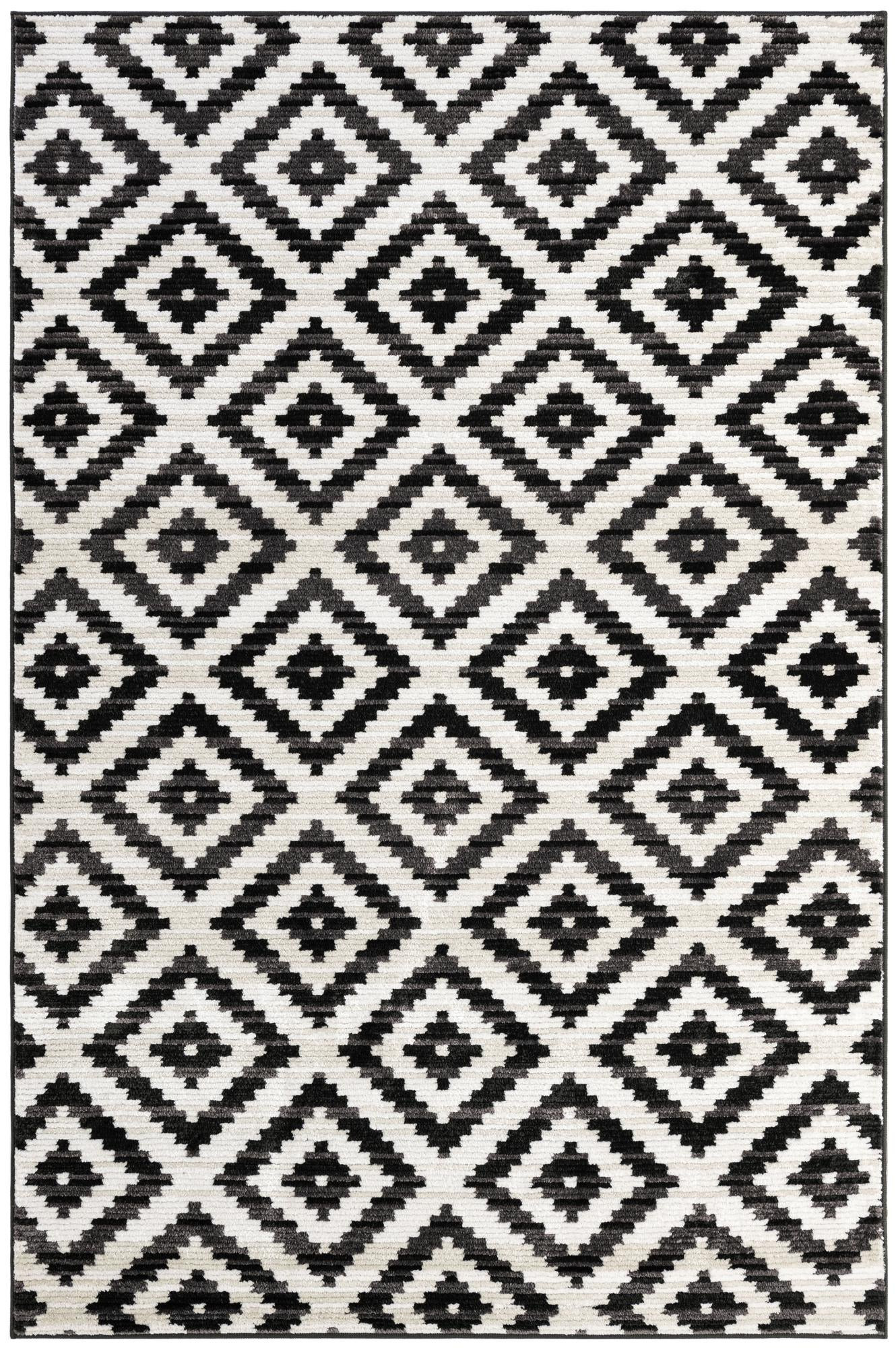6' x 9' Temple · Geometric diamond rug, black and ivory