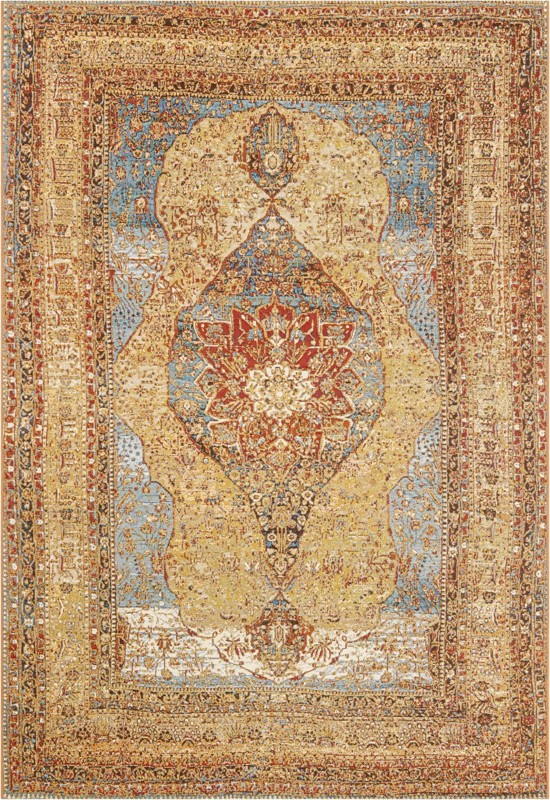 6' x 9' Lomax · Medallion Outdoor Rug, tan and light blue