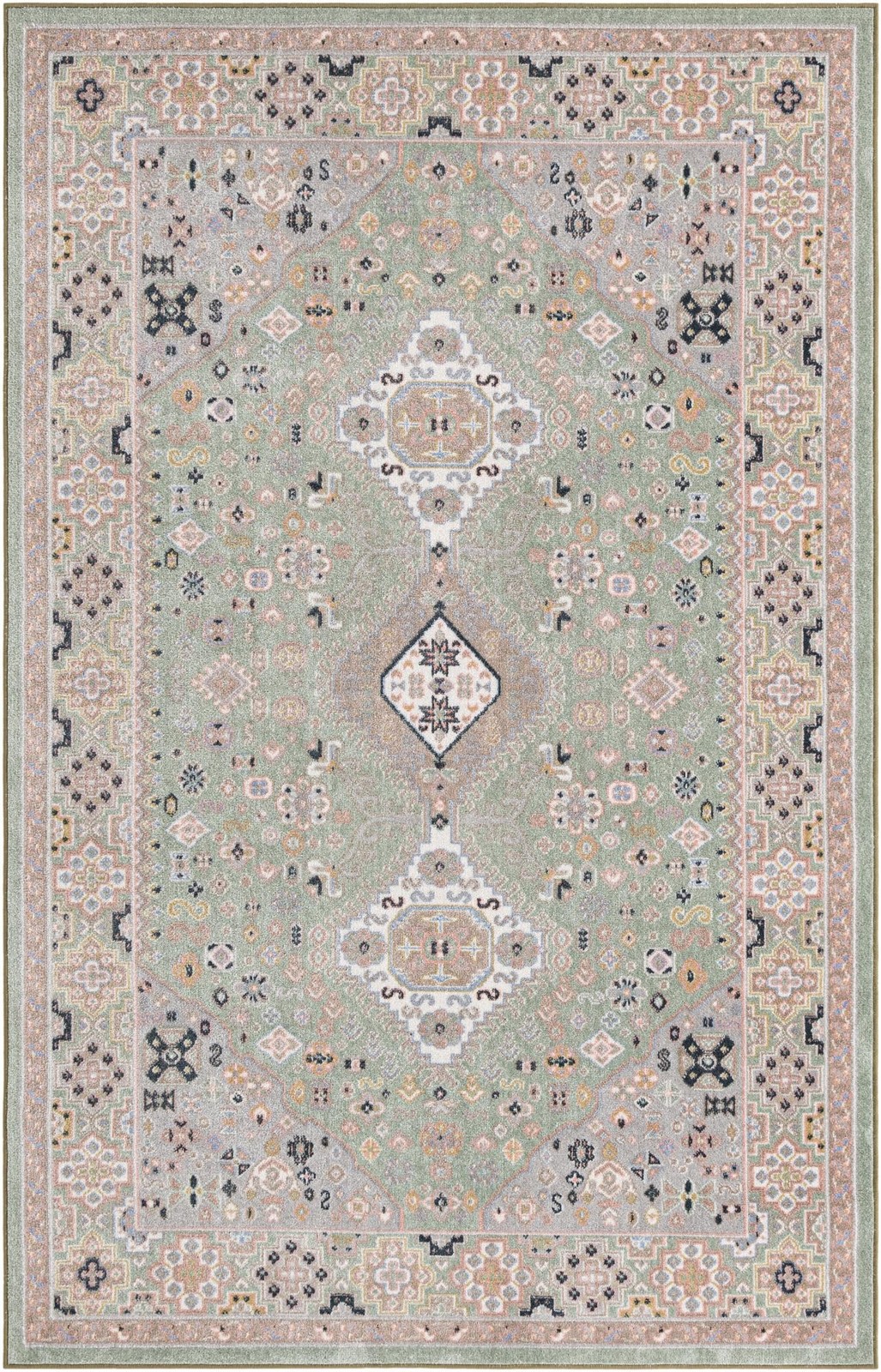 5' 3 x 8' Middlebury · Medallion Washable Rug, sage and beige