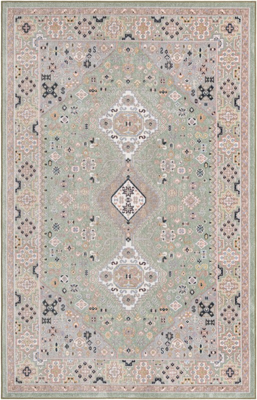 5' 3 x 8' Middlebury · Medallion Washable Rug, sage and beige
