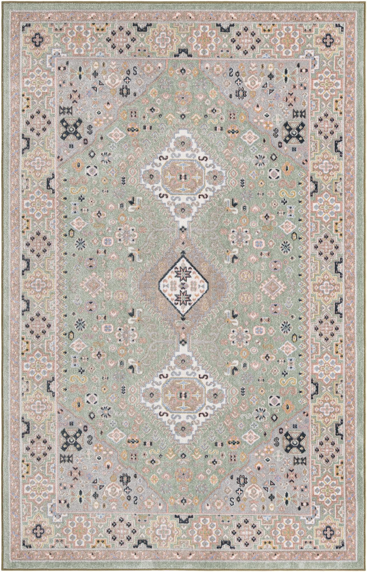 5' 3 x 8' Middlebury · Medallion Washable Rug, sage and beige