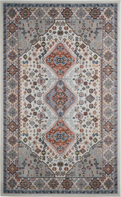 5' 3 x 8' Middlebury · Geometric medallion Washable Rug, ivory and terracotta