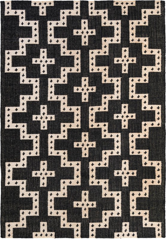 6' 1 x 9' Earley · Geometric Wool Rug, black and white