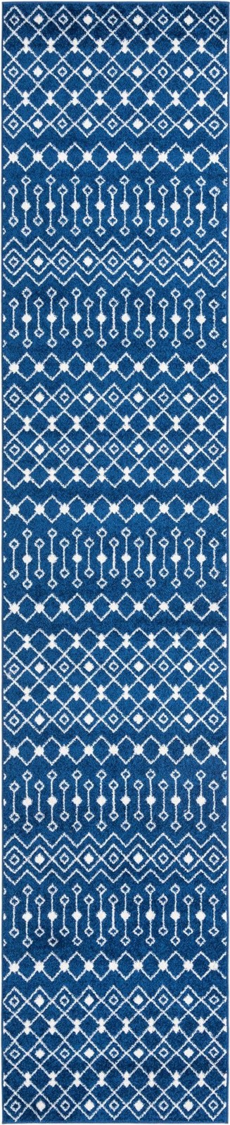 3' 3 x 16' 5 Boswell · Geometric trellis rug, navy and ivory