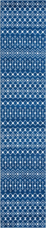 3' 3 x 16' 5 Boswell · Geometric trellis rug, navy and ivory