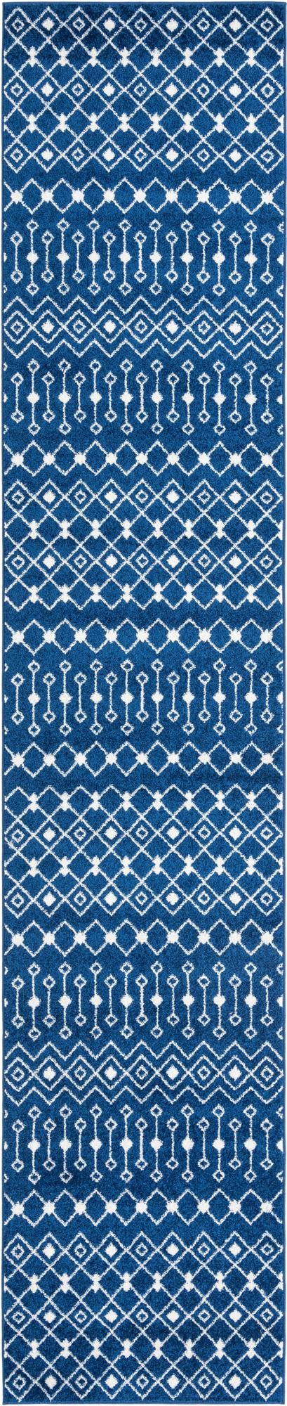 3' 3 x 16' 5 Boswell · Geometric trellis rug, navy and ivory